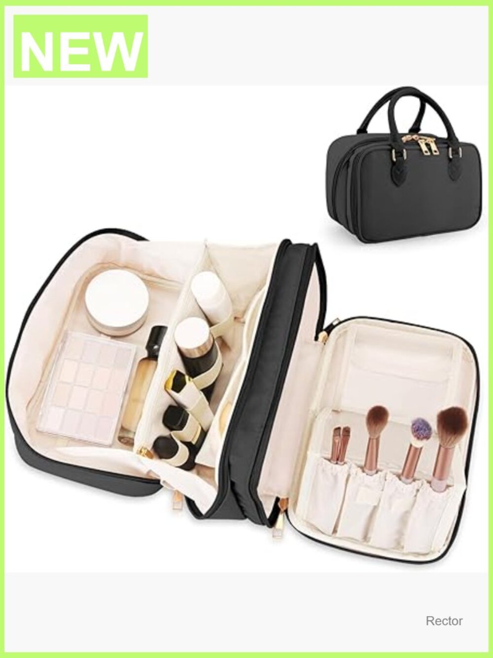 Large Capacity Travel Makeup Bag with Brush Holder